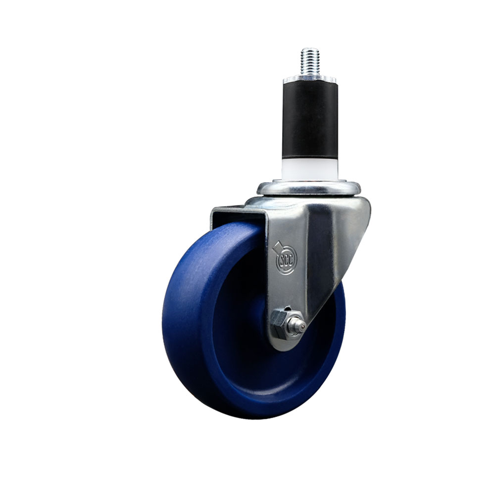 Stainless Steel Solid Polyurethane Expanding Stem Swivel Caster with 4 Inch Blue Wheel and 1-1/2" Stem - 300 lbs. Capacity Per Caster - Service Caster Brand — photo 1