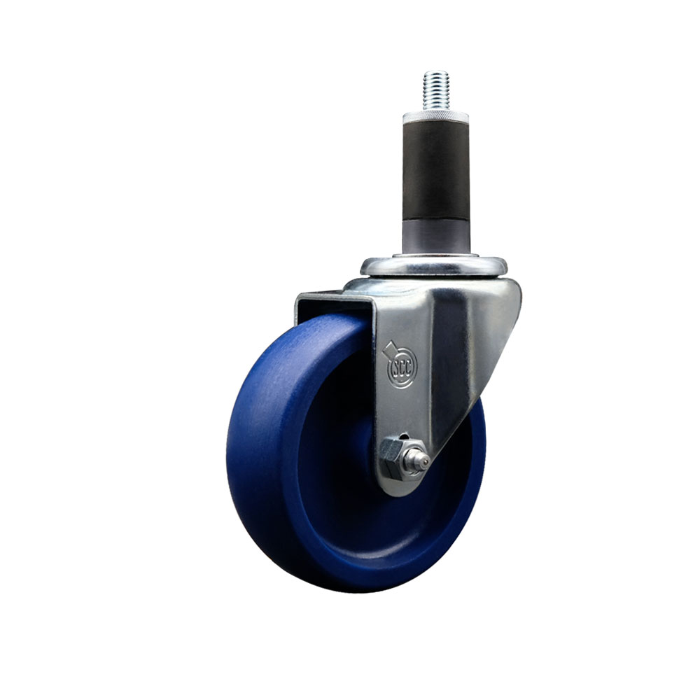 Solid Polyurethane Expanding Stem Swivel Caster with 4 Inch Blue Wheel and 1-1/4" Stem - 300 lbs. Capacity Per Caster - Service Caster Brand — photo 1