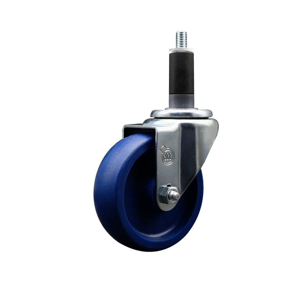 Solid Polyurethane Expanding Stem Swivel Caster with 4 Inch Blue Wheel and 1-1/8" Stem - 300 lbs. Capacity Per Caster - Service Caster Brand — photo 1