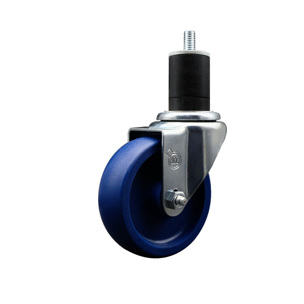 Solid Polyurethane Expanding Stem Swivel Caster with 4 Inch Blue Wheel and 1-3/4" Stem - 300 lbs. Capacity Per Caster - Service Caster Brand — photo 1