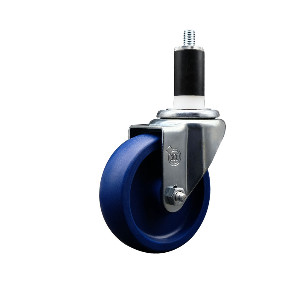 Solid Polyurethane Expanding Stem Swivel Caster with 4 Inch Blue Wheel and 1-3/8" Stem - 300 lbs. Capacity Per Caster - Service Caster Brand — photo 1