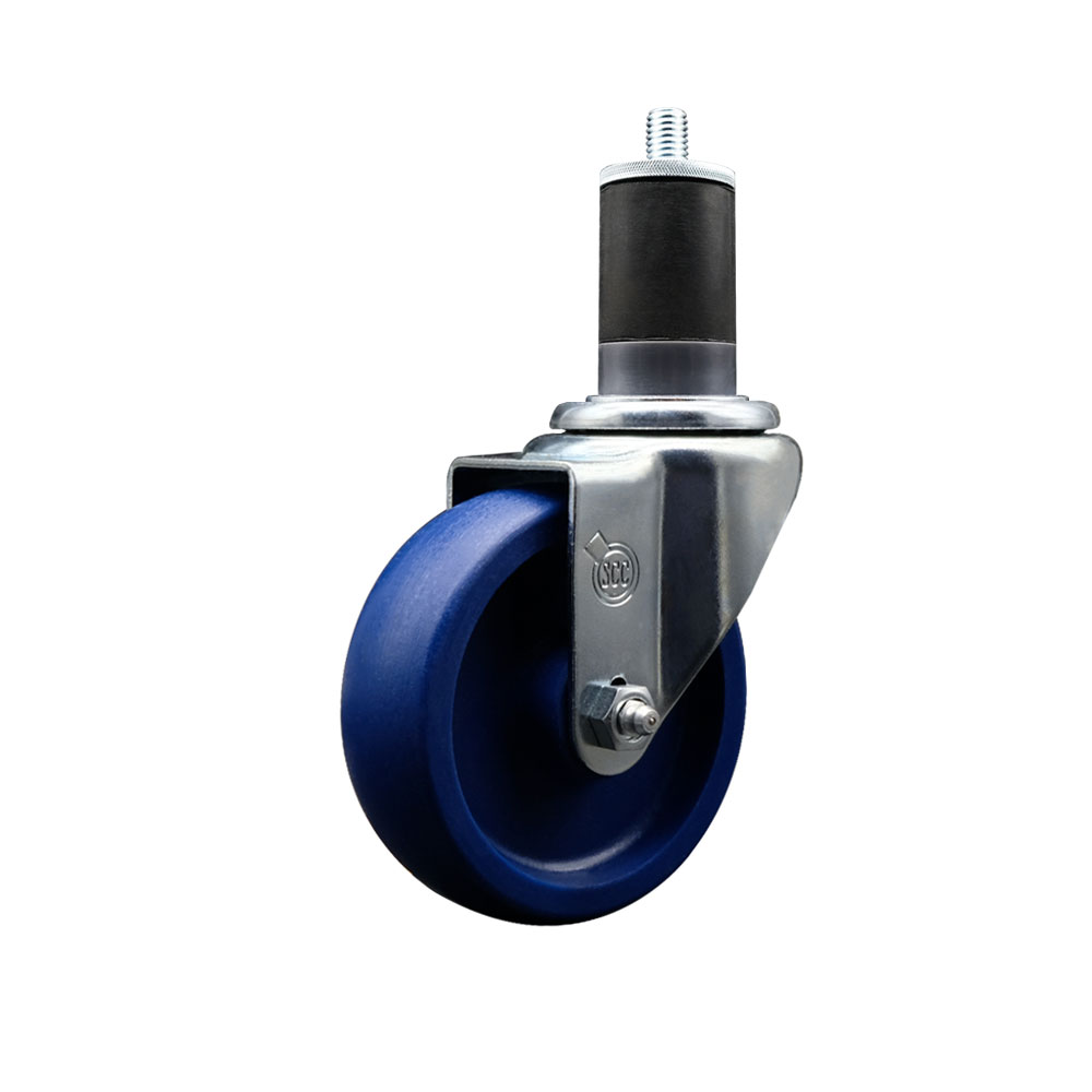 Solid Polyurethane Expanding Stem Swivel Caster with 4 Inch Blue Wheel and 1-5/8" Stem - 300 lbs. Capacity Per Caster - Service Caster Brand — photo 1