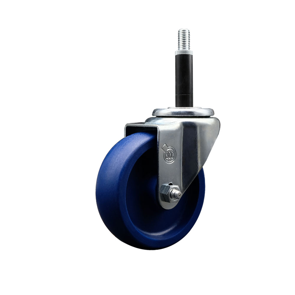 Solid Polyurethane Expanding Stem Swivel Caster with 4 Inch Blue Wheel and 3/4" Stem - 300 lbs. Capacity Per Caster - Service Caster Brand — photo 1