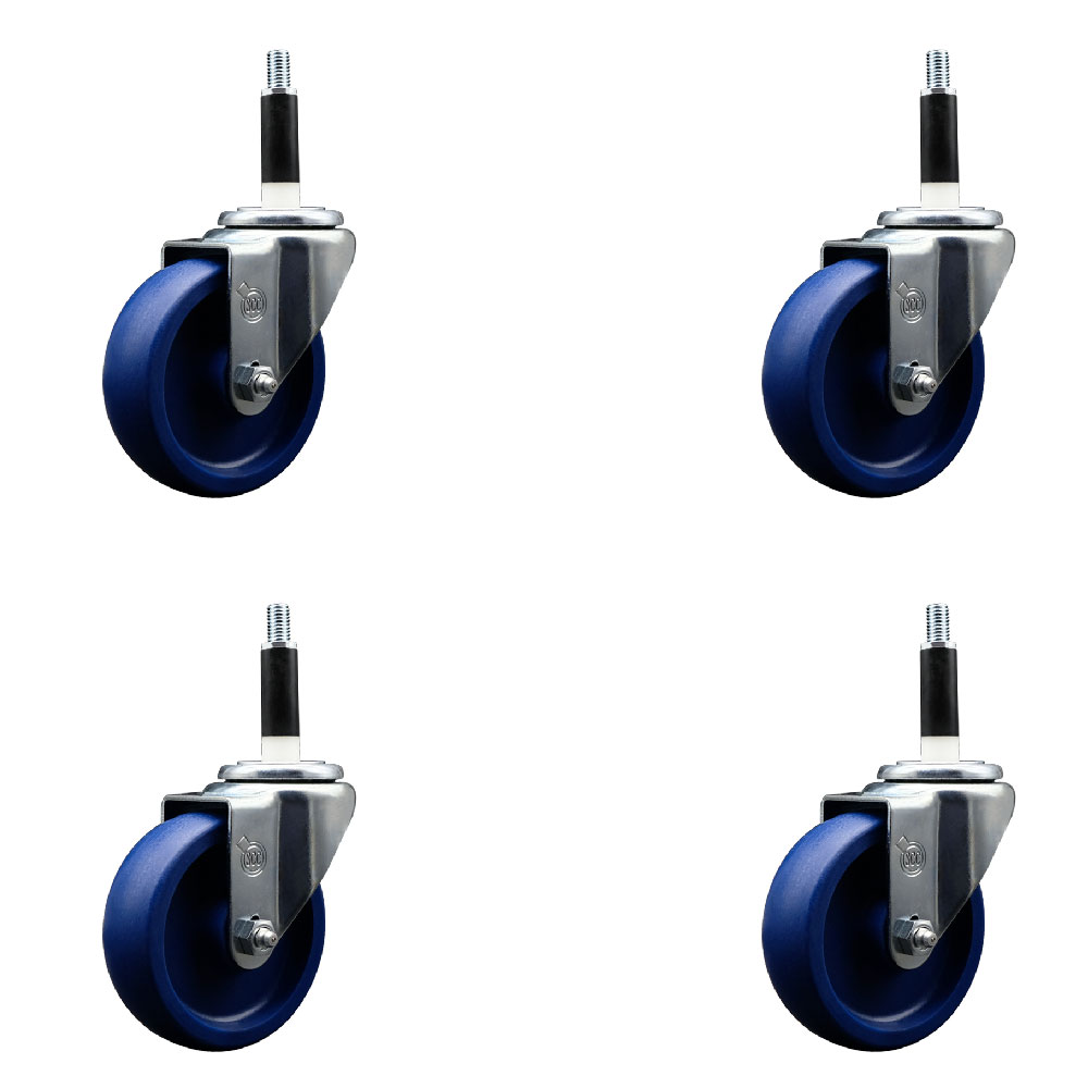 Solid Polyurethane Swivel Expanding Stem Caster Set of 4 with 4 Inch Blue Wheels and 7/8" Stems - 300 lbs. Capacity Per Caster - Service Caster Brand — photo 1