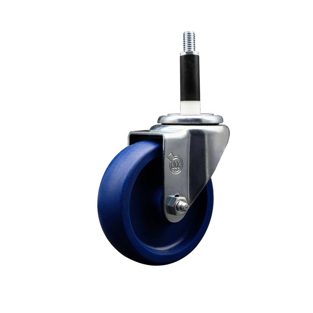 Solid Polyurethane Expanding Stem Swivel Caster with 4 Inch Blue Wheel and 7/8" Stem - 300 lbs. Capacity Per Caster - Service Caster Brand — photo 1