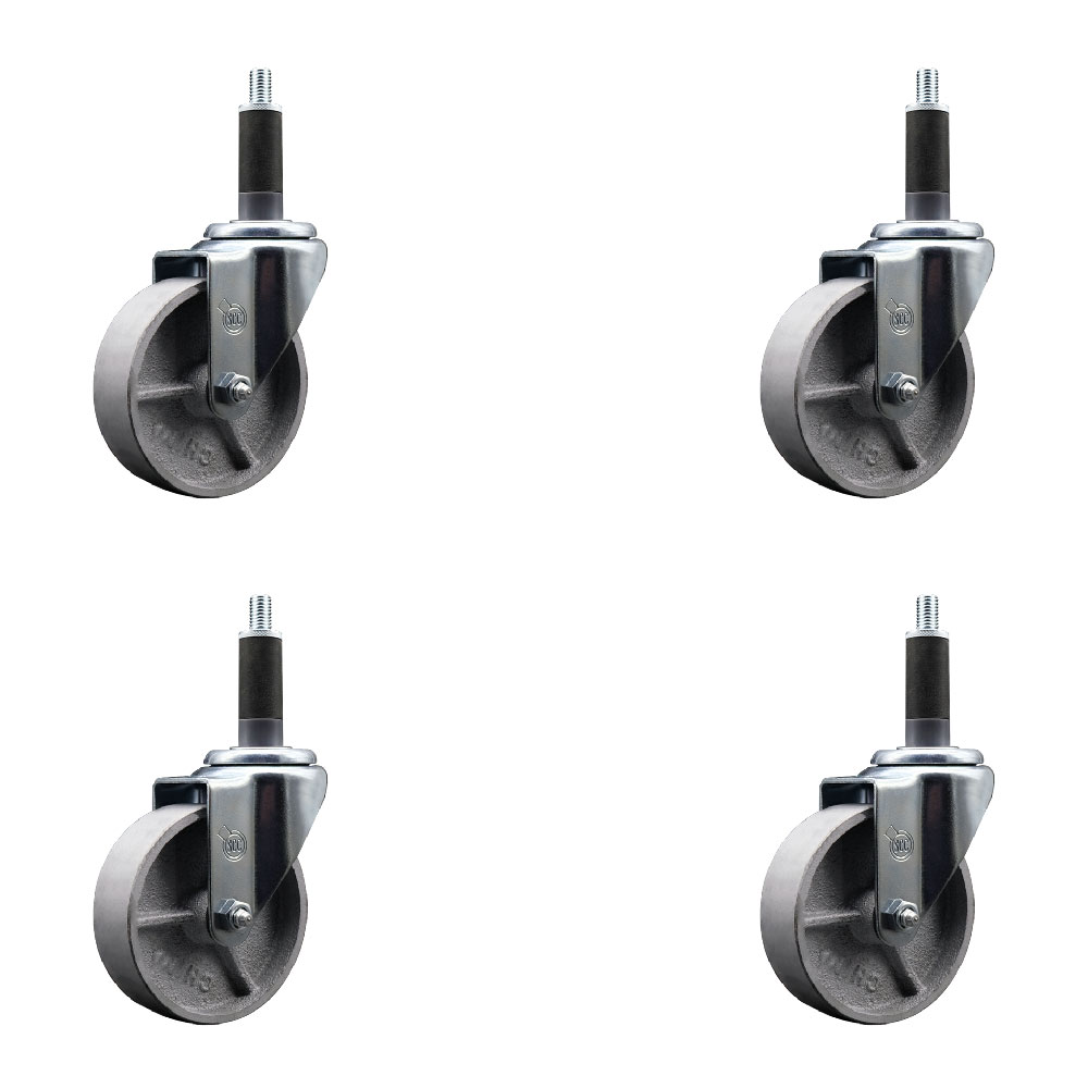 Semi Steel Cast Iron Swivel Expanding Stem Caster Set of 4 with Roller Bearings - 4" x 1.5" Silver Wheels and 1" Stems - Includes 4 Swivel - 1200 lbs Total Capacity - Service Caster Brand — photo 1
