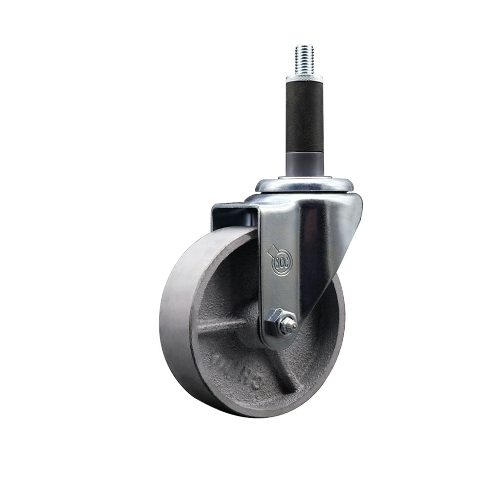 Semi Steel Cast Iron Swivel Expanding Stem Caster w/Roller Bearing - 4" x 1.5" Silver Wheel and 1" Stem - 300 lbs Capacity/Caster - Service Caster Brand — photo 1