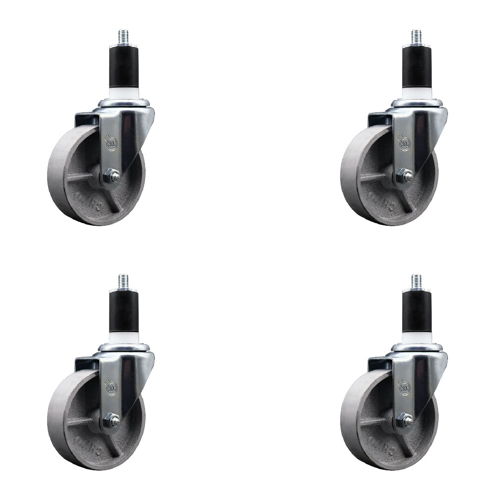Semi Steel Cast Iron Swivel Expanding Stem Caster Set of 4 with Roller Bearings - 4" x 1.5" Silver Wheels and 1-1/2" Stems - Includes 4 Swivel - 1200 lbs Total Capacity - Service Caster Brand — photo 1