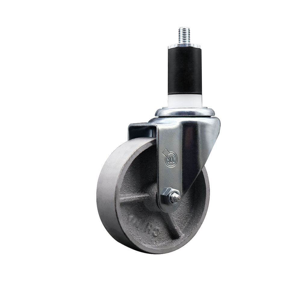Semi Steel Cast Iron Swivel Expanding Stem Caster w/Roller Bearing - 4" x 1.5" Silver Wheel and 1-1/2" Stem - 300 lbs Capacity/Caster - Service Caster Brand — photo 1