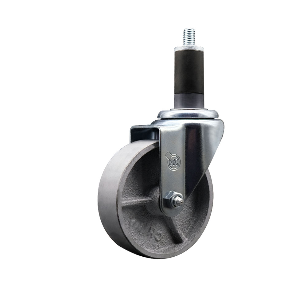 Semi Steel Cast Iron Swivel Expanding Stem Caster w/Roller Bearing - 4" x 1.5" Silver Wheel and 1-1/4" Stem - 300 lbs Capacity/Caster - Service Caster Brand — photo 1