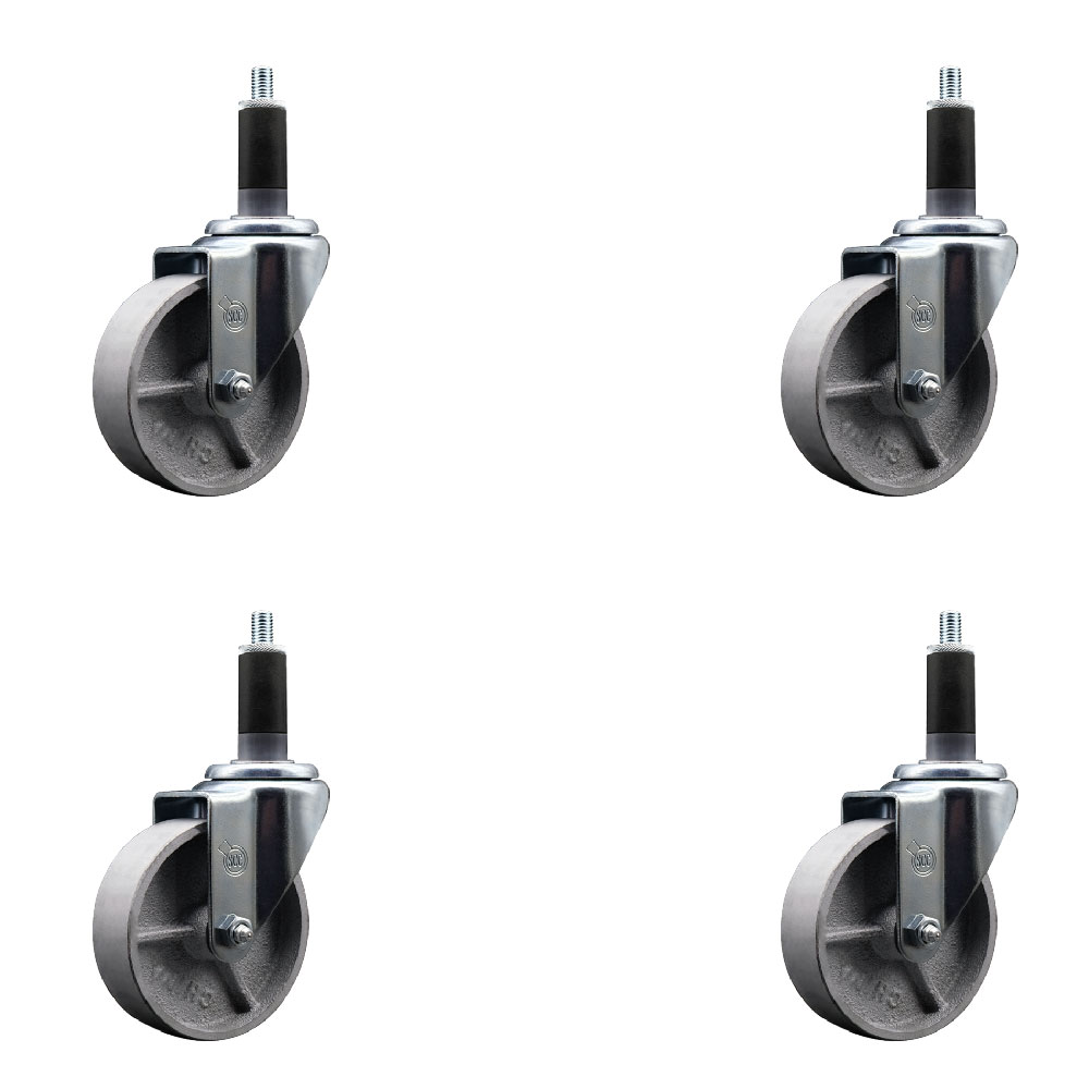 Semi Steel Cast Iron Swivel Expanding Stem Caster Set of 4 with Roller Bearings - 4" x 1.5" Silver Wheels and 1-1/8" Stems - Includes 4 Swivel - 1200 lbs Total Capacity - Service Caster Brand — photo 1