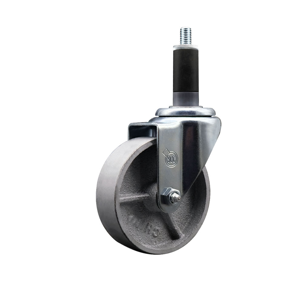 Semi Steel Cast Iron Swivel Expanding Stem Caster w/Roller Bearing - 4" x 1.5" Silver Wheel and 1-1/8" Stem - 300 lbs Capacity/Caster - Service Caster Brand — photo 1