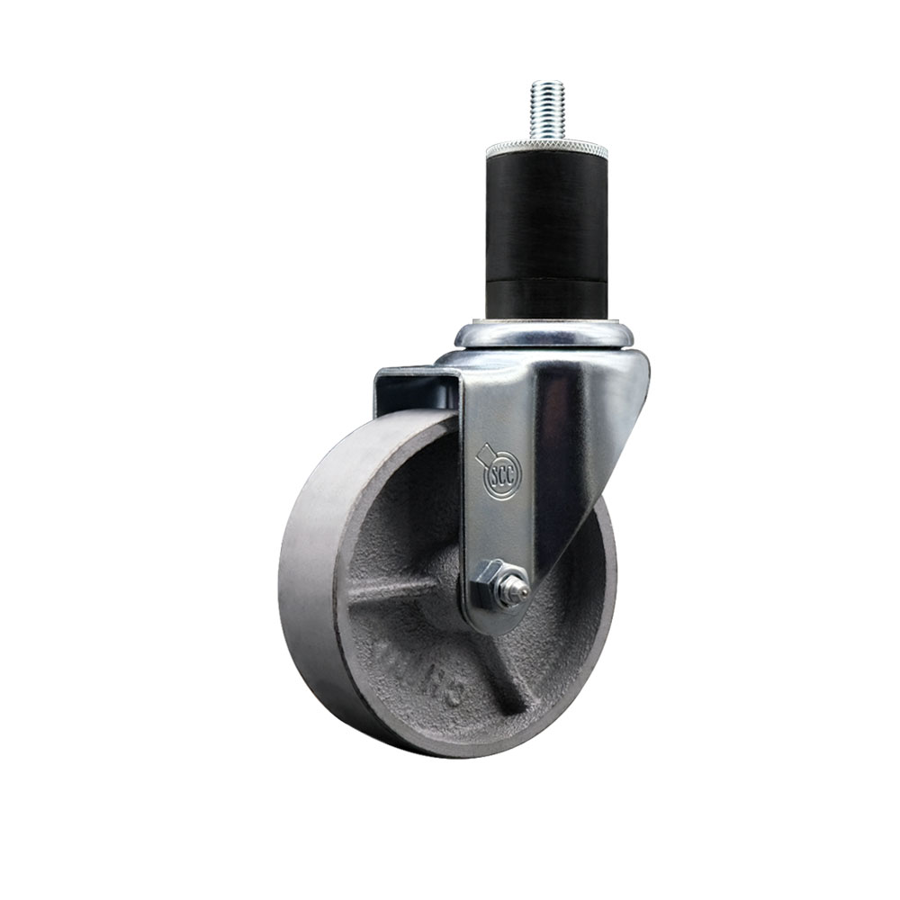 Semi Steel Cast Iron Swivel Expanding Stem Caster w/Roller Bearing - 4" x 1.5" Silver Wheel and 1-3/4" Stem - 300 lbs Capacity/Caster - Service Caster Brand — photo 1
