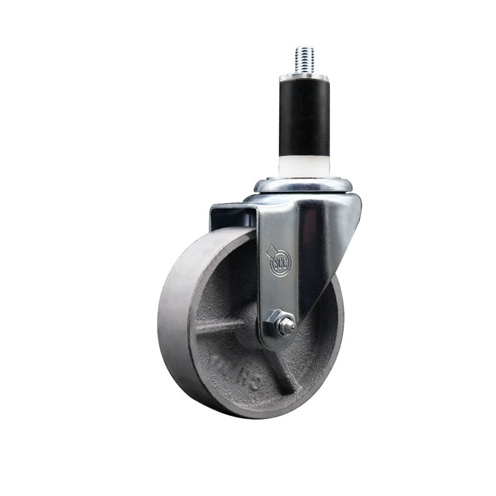 Semi Steel Cast Iron Swivel Expanding Stem Caster w/Roller Bearing - 4" x 1.5" Silver Wheel and 1-3/8" Stem - 300 lbs Capacity/Caster - Service Caster Brand — photo 1