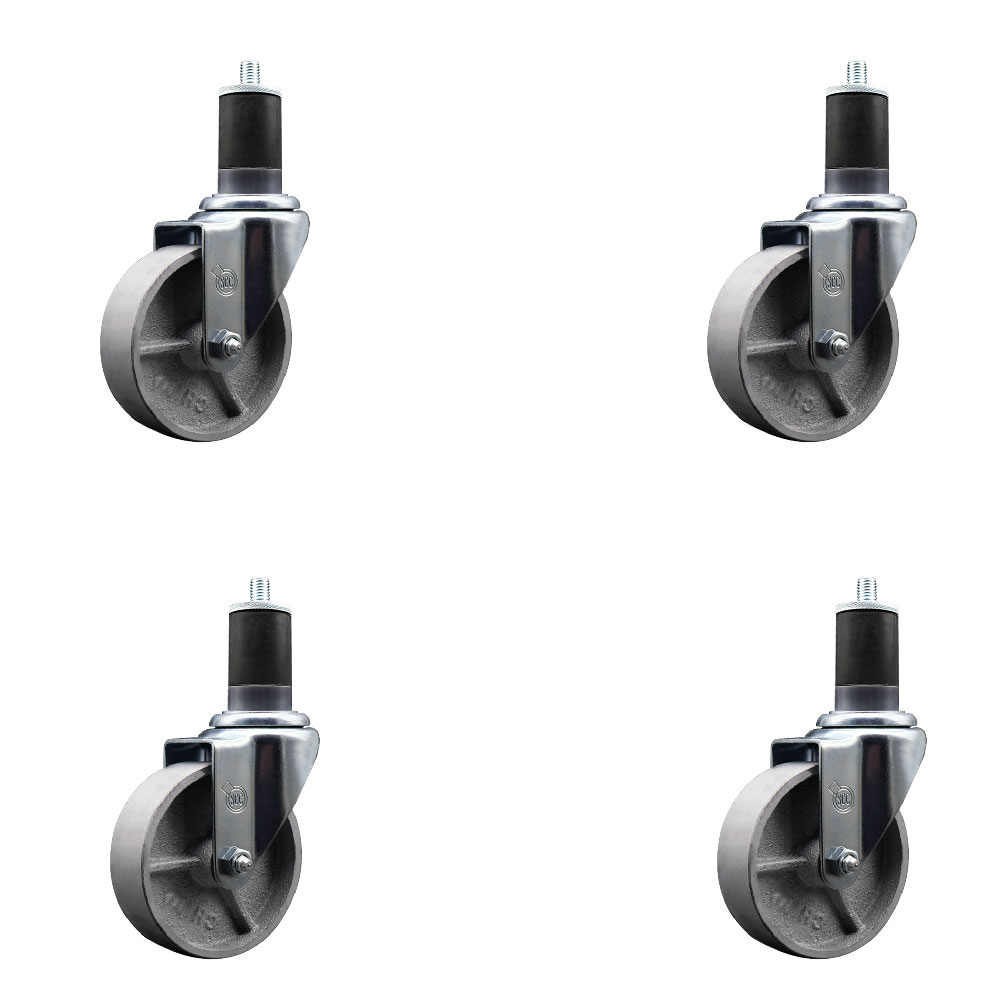 Semi Steel Cast Iron Swivel Expanding Stem Caster Set of 4 with 4 Inch Silver Wheels and 1-5/8" Stems - Includes 4 Swivel - 300 lbs. Capacity Per Caster - Service Caster Brand — photo 1