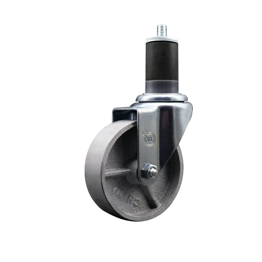 Semi Steel Cast Iron Swivel Expanding Stem Caster w/Roller Bearing - 4" x 1.5" Silver Wheel and 1-5/8" Stem - 300 lbs Capacity/Caster - Service Caster Brand — photo 1