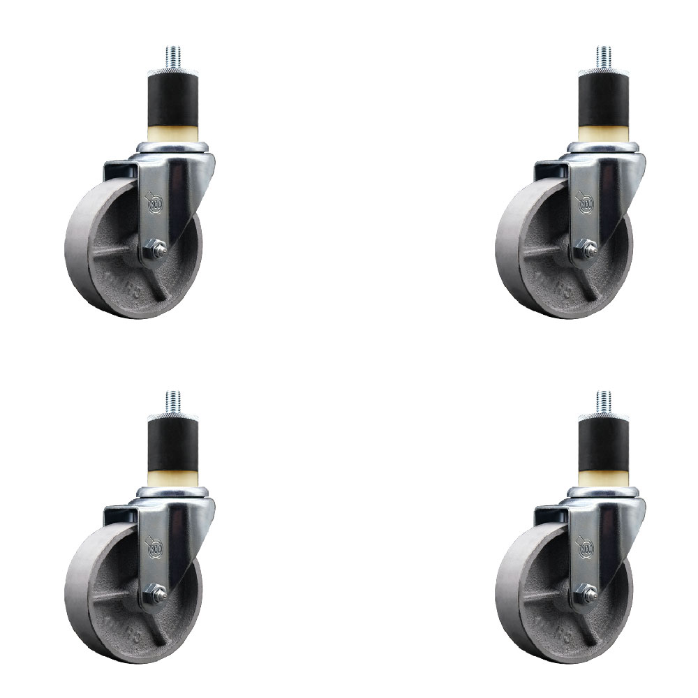 Semi Steel Cast Iron Swivel Expanding Stem Caster Set of 4 with Roller Bearings - 4" x 1.5" Silver Wheels and 1-7/8" Stems - Includes 4 Swivel - 1200 lbs Total Capacity - Service Caster Brand — photo 1