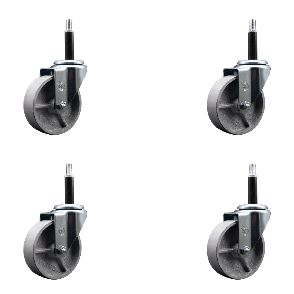Semi Steel Cast Iron Swivel Expanding Stem Caster Set of 4 with Roller Bearings - 4" x 1.5" Silver Wheels and 3/4" Stems - Includes 4 Swivel - 1200 lbs Total Capacity - Service Caster Brand — photo 1