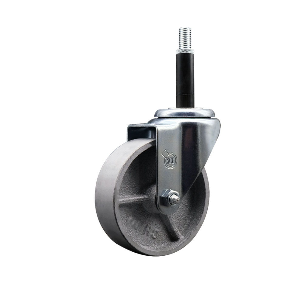 Semi Steel Cast Iron Swivel Expanding Stem Caster w/Roller Bearing - 4" x 1.5" Silver Wheel and 3/4" Stem - 300 lbs Capacity/Caster - Service Caster Brand — photo 1
