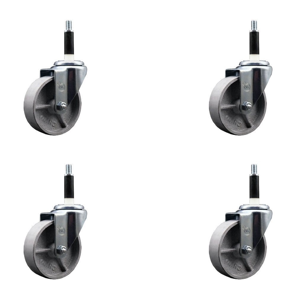 Semi Steel Cast Iron Swivel Expanding Stem Caster Set of 4 with Roller Bearings - 4" x 1.5" Silver Wheels and 7/8" Stems - Includes 4 Swivel - 1200 lbs Total Capacity - Service Caster Brand — photo 1