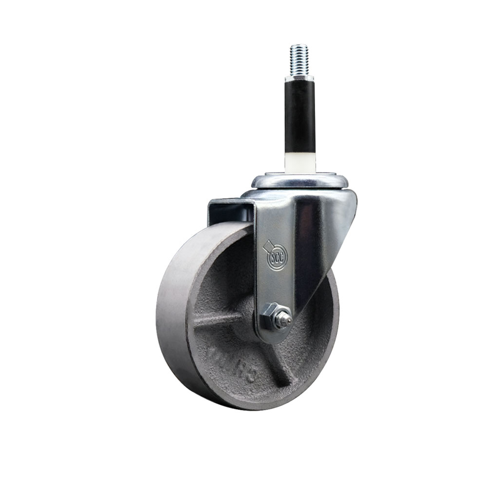 Semi Steel Cast Iron Swivel Expanding Stem Caster w/Roller Bearing - 4" x 1.5" Silver Wheel and 7/8" Stem & Posi Locking Brake - 300 lbs Capacity/Caster - Service Caster Brand — photo 1