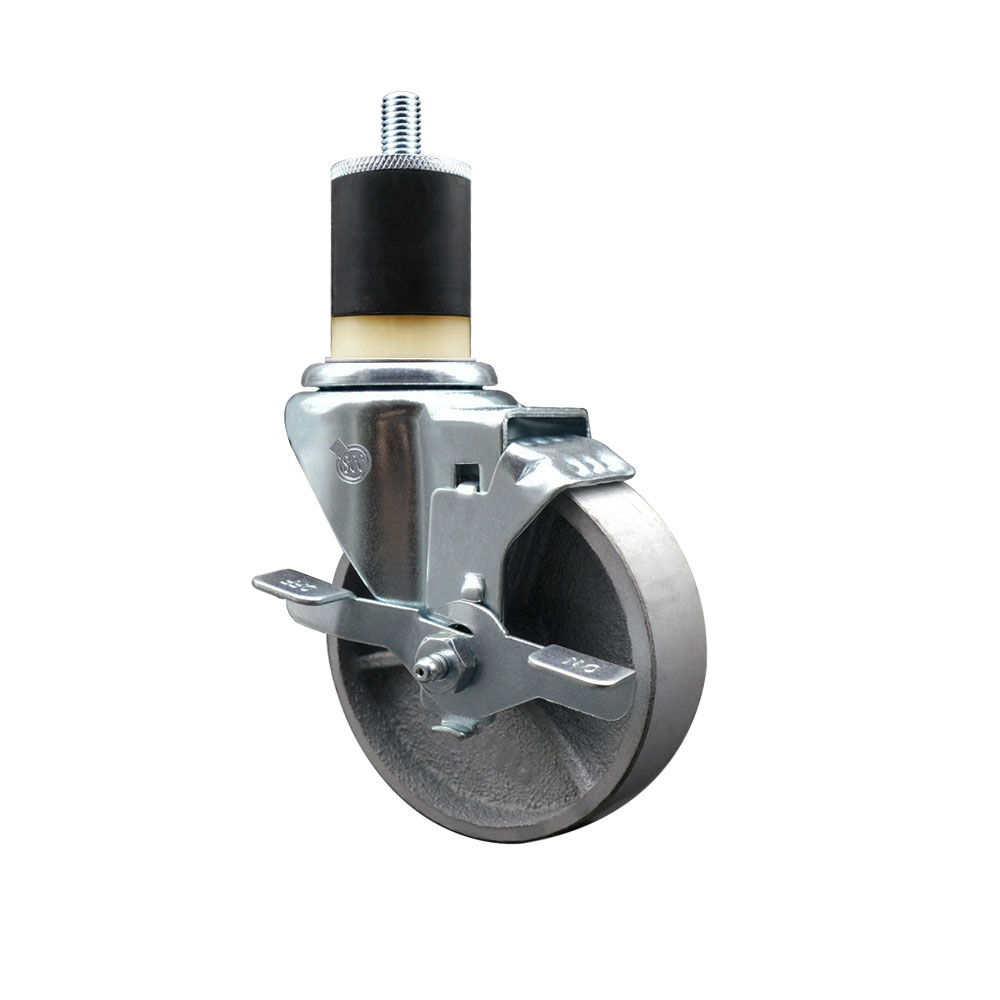 Semi Steel Cast Iron Swivel Expanding Stem Swivel Caster with 4 Inch Silver Wheel and 1-7/8" Stem & Top Locking Brake - 300 lbs. Capacity Per Caster - Service Caster Brand — photo 1