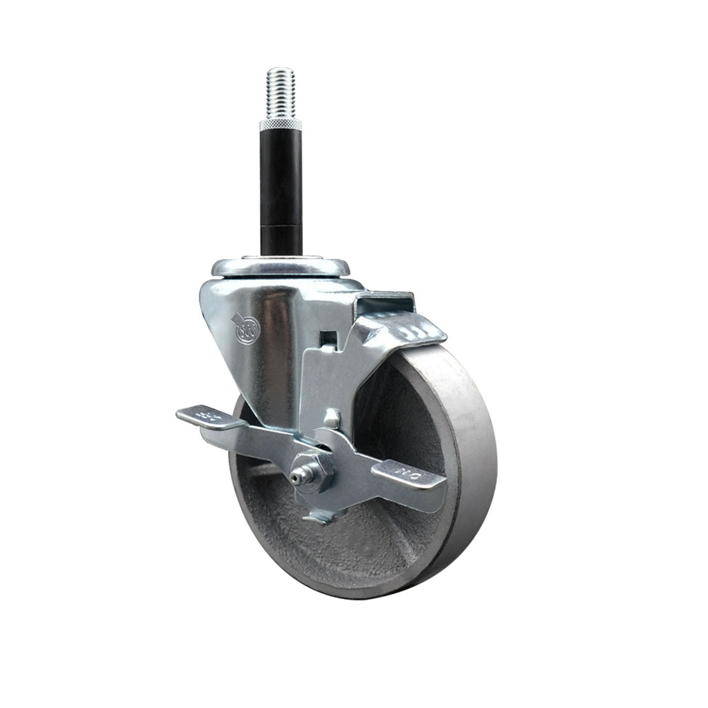 Semi Steel Cast Iron Swivel Expanding Stem Caster w/Roller Bearing - 4" x 1.5" Silver Wheel and 3/4" Stem & Top Locking Brake - 300 lbs Capacity/Caster - Service Caster Brand — photo 1