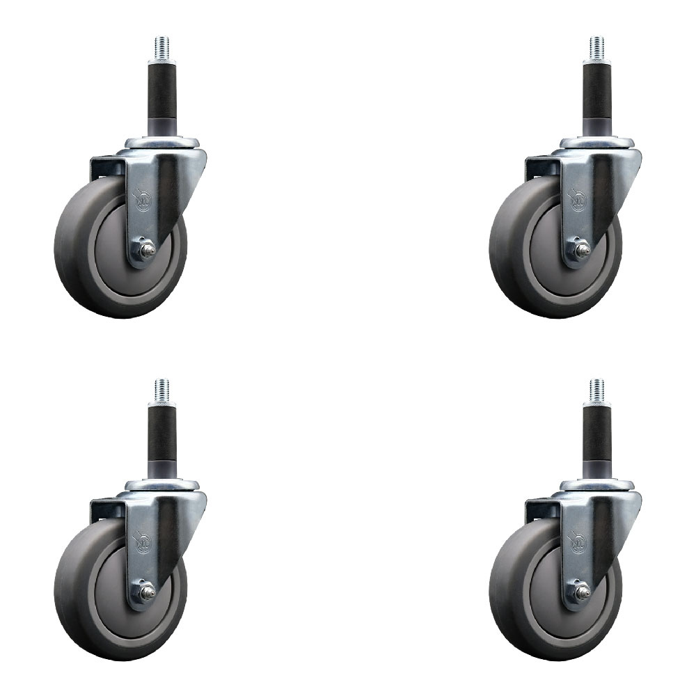 Stainless Steel Thermoplastic Rubber Swivel Expanding Stem Caster Set of 4 with 4 Inch Gray Wheels and 1" Stems - Includes 4 Swivel - 250 lbs. Capacity Per Caster - Service Caster Brand — photo 1