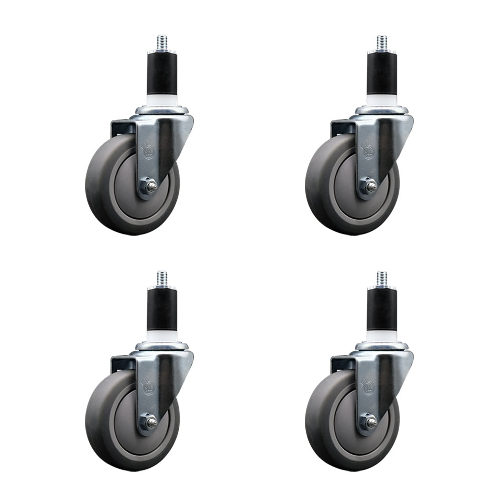 Stainless Steel Thermoplastic Rubber Swivel Expanding Stem Caster Set of 4 with 4 Inch Gray Wheels and 1-1/2" Stems - Includes 4 Swivel - 250 lbs. Capacity Per Caster - Service Caster Brand — photo 1