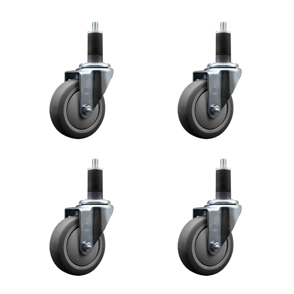 Stainless Steel Thermoplastic Rubber Swivel Expanding Stem Caster Set of 4 with 4 Inch Gray Wheels and 1-1/4" Stems - Includes 4 Swivel - 250 lbs. Capacity Per Caster - Service Caster Brand — photo 1