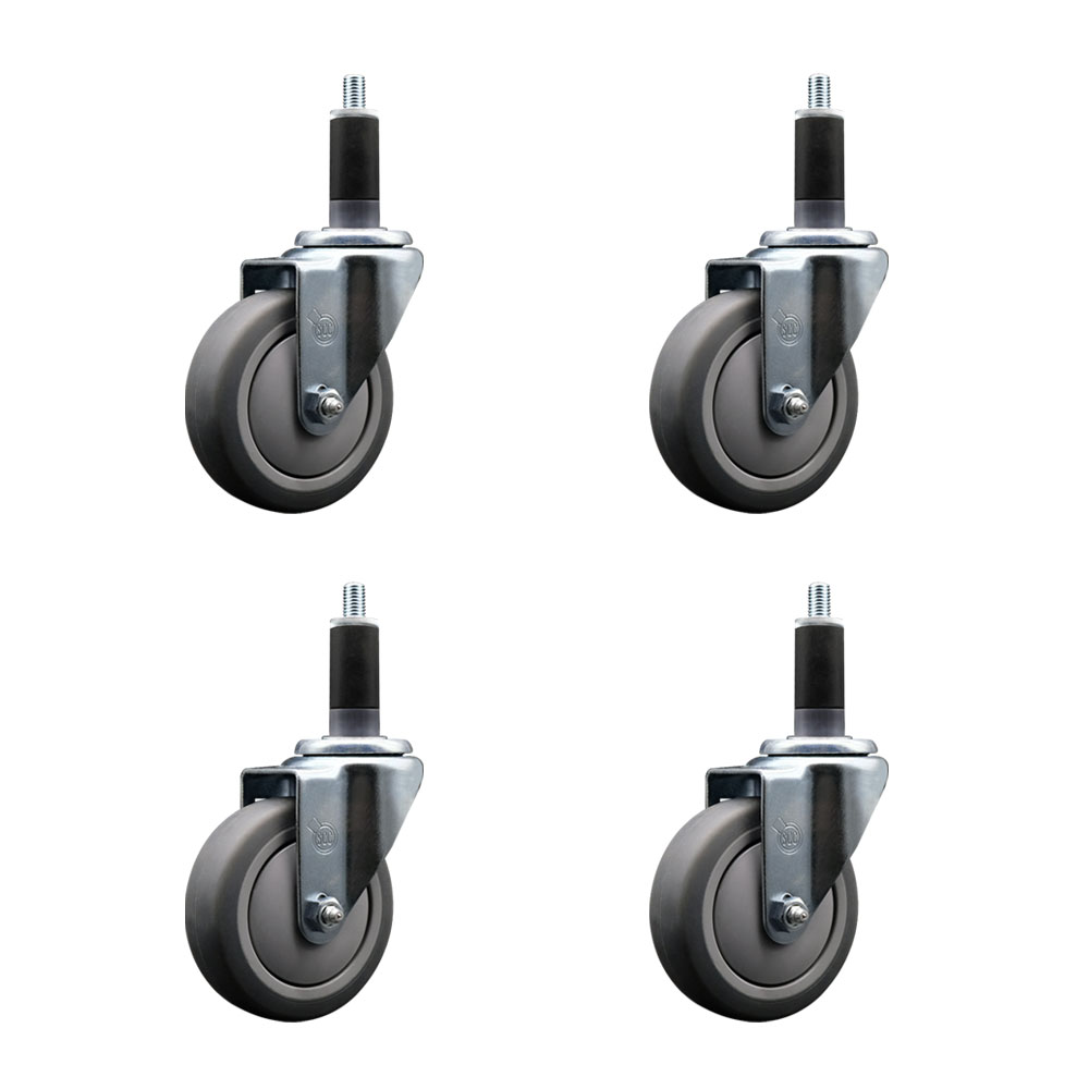Stainless Steel Thermoplastic Rubber Swivel Expanding Stem Caster Set of 4 with 4 Inch Gray Wheels and 1-1/8" Stems - Includes 4 Swivel - 250 lbs. Capacity Per Caster - Service Caster Brand — photo 1