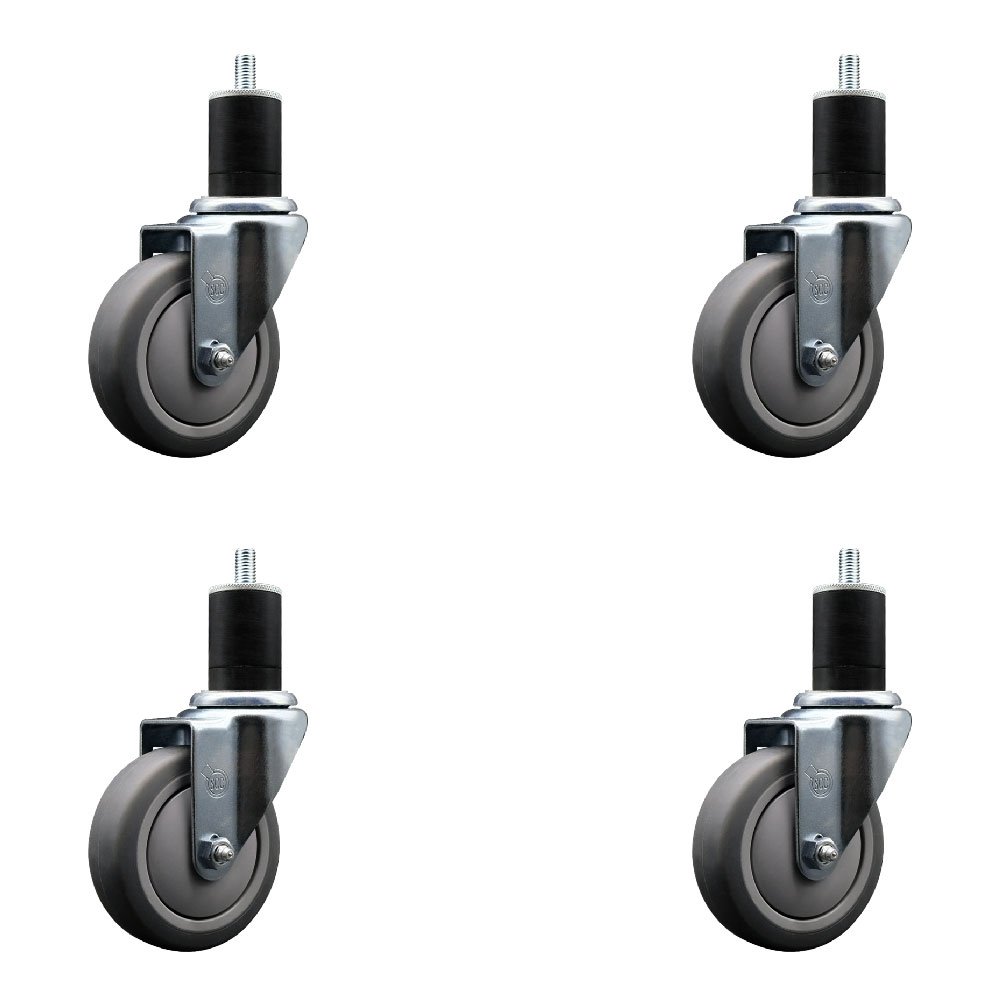 Thermoplastic Rubber Swivel Expanding Stem Caster Set of 4 with 4 Inch Gray Wheels and 1-3/4" Stems - Includes 4 Swivel - 250 lbs. Capacity Per Caster - Service Caster Brand — photo 1