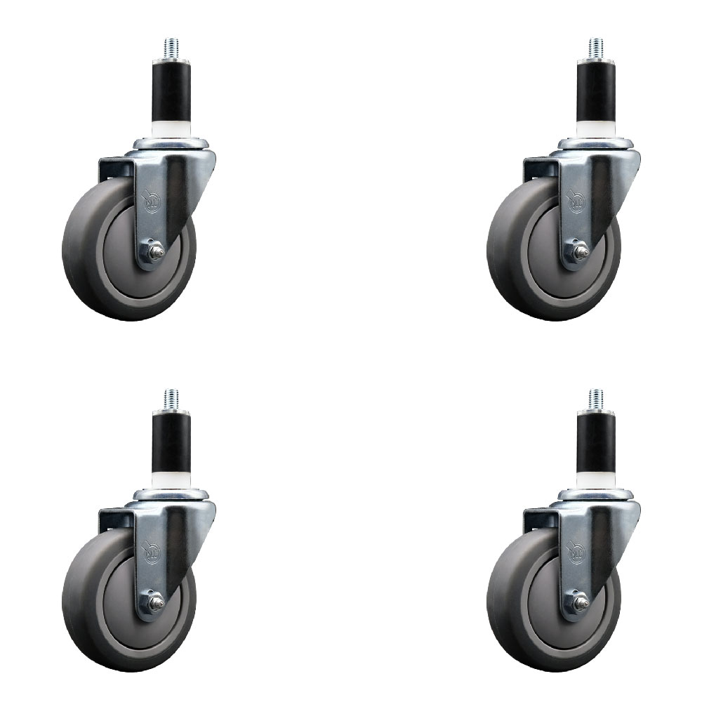 Stainless Steel Thermoplastic Rubber Swivel Expanding Stem Caster Set of 4 with 4 Inch Gray Wheels and 1-3/8" Stems - Includes 4 Swivel - 250 lbs. Capacity Per Caster - Service Caster Brand — photo 1