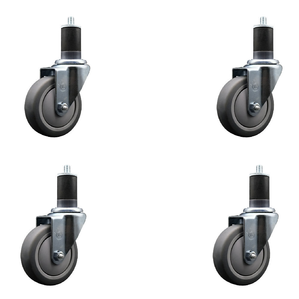 Stainless Steel Thermoplastic Rubber Swivel Expanding Stem Caster Set of 4 with 4 Inch Gray Wheels and 1-5/8" Stems - Includes 4 Swivel - 250 lbs. Capacity Per Caster - Service Caster Brand — photo 1
