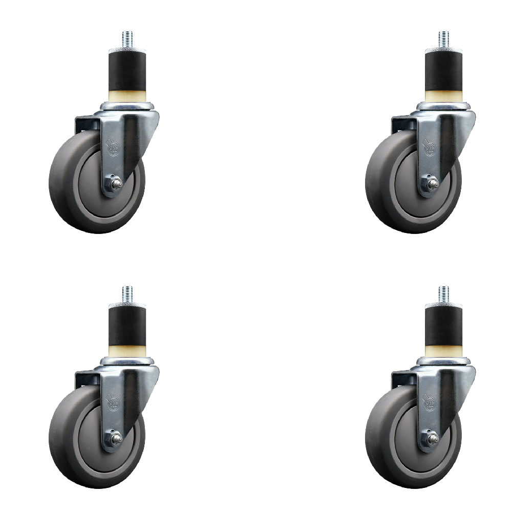 Stainless Steel Thermoplastic Rubber Swivel Expanding Stem Caster Set of 4 with 4 Inch Gray Wheels and 1-7/8" Stems - Includes 4 Swivel - 250 lbs. Capacity Per Caster - Service Caster Brand — photo 1