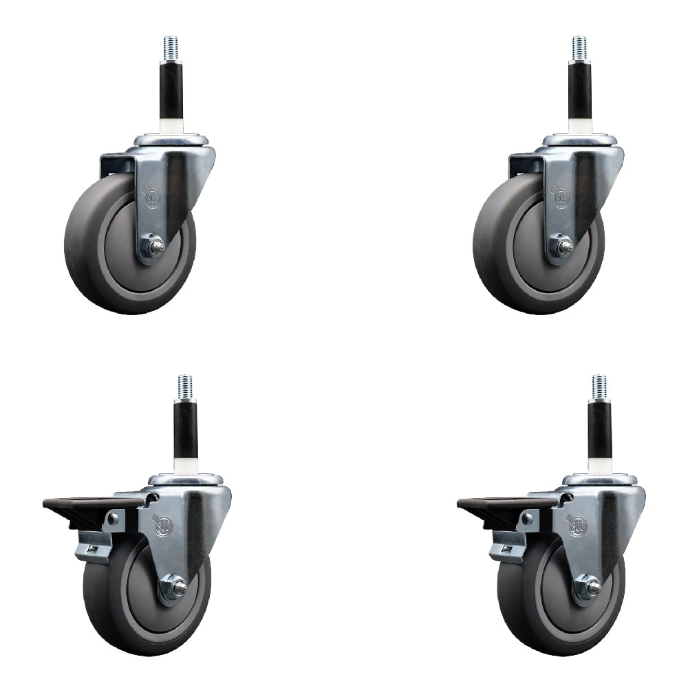 Thermoplastic Rubber Swivel Expanding Stem Caster Set of 4 with 4 Inch Gray Wheels and 7/8" Stems - Includes 2 with Posi Locking Brakes - 1000 lbs Total Capacity - Service Caster Brand — photo 1