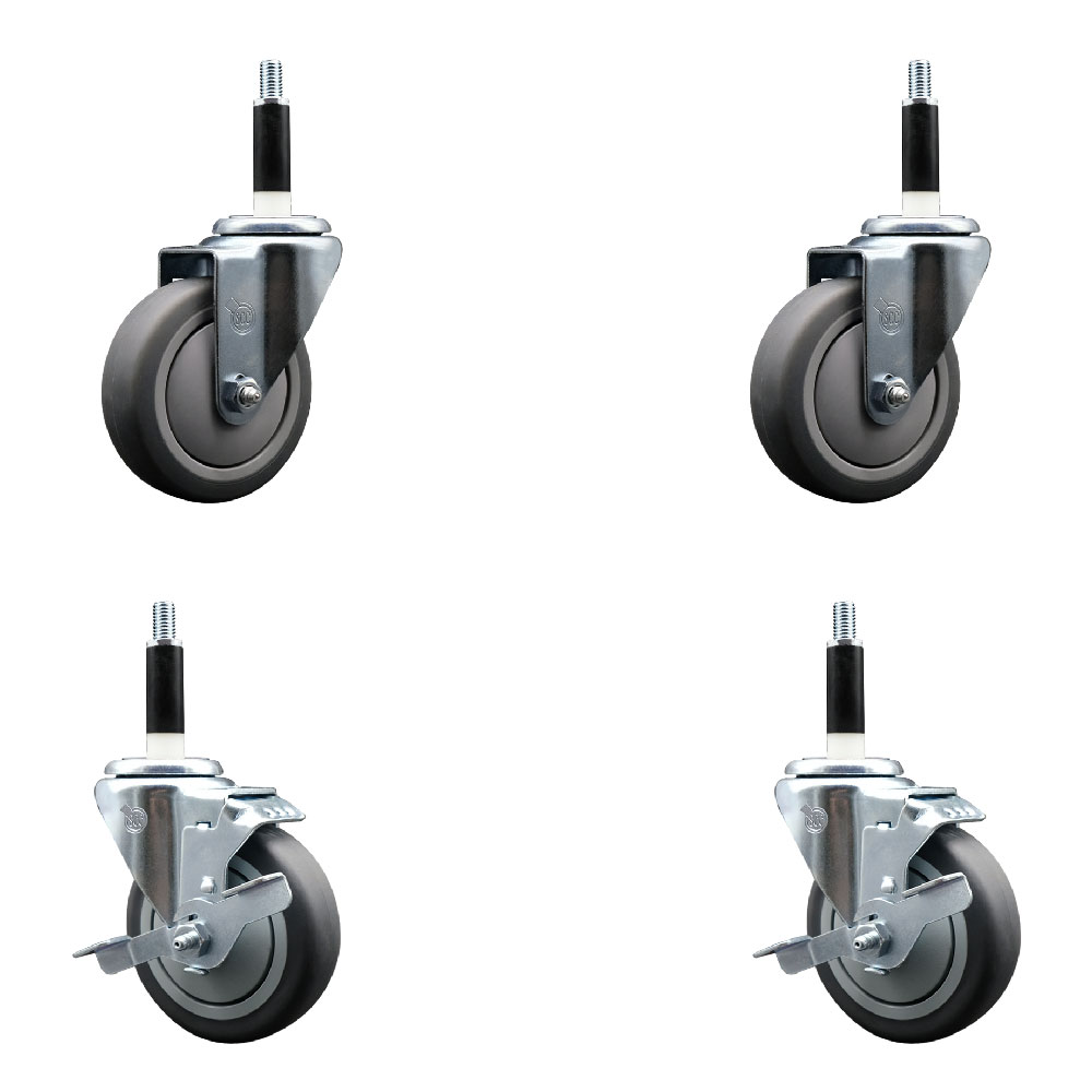Thermoplastic Rubber Swivel Expanding Stem Caster Set of 4 with 4 Inch Gray Wheels and 7/8" Stems - Includes 2 with Top Locking Brakes - 1000 lbs Total Capacity - Service Caster Brand — photo 1