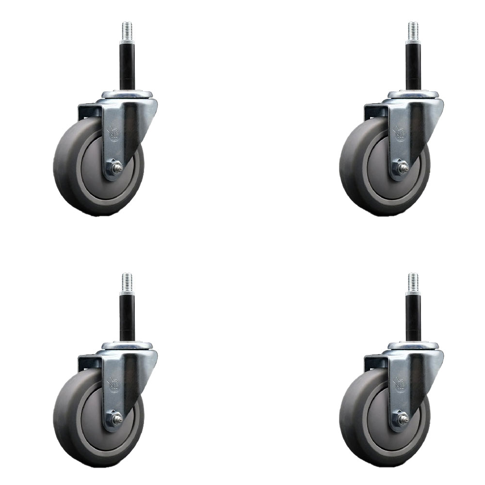 Stainless Steel Thermoplastic Rubber Swivel Expanding Stem Caster Set of 4 with 4 Inch Gray Wheels and 3/4" Stems - Includes 4 Swivel - 250 lbs. Capacity Per Caster - Service Caster Brand — photo 1