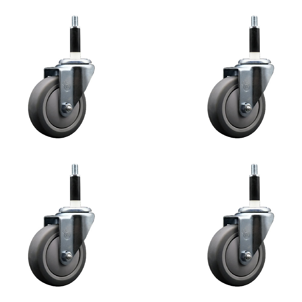 Stainless Steel Thermoplastic Rubber Swivel Expanding Stem Caster Set of 4 with 4 Inch Gray Wheels and 7/8" Stems - Includes 4 Swivel - 250 lbs. Capacity Per Caster - Service Caster Brand — photo 1