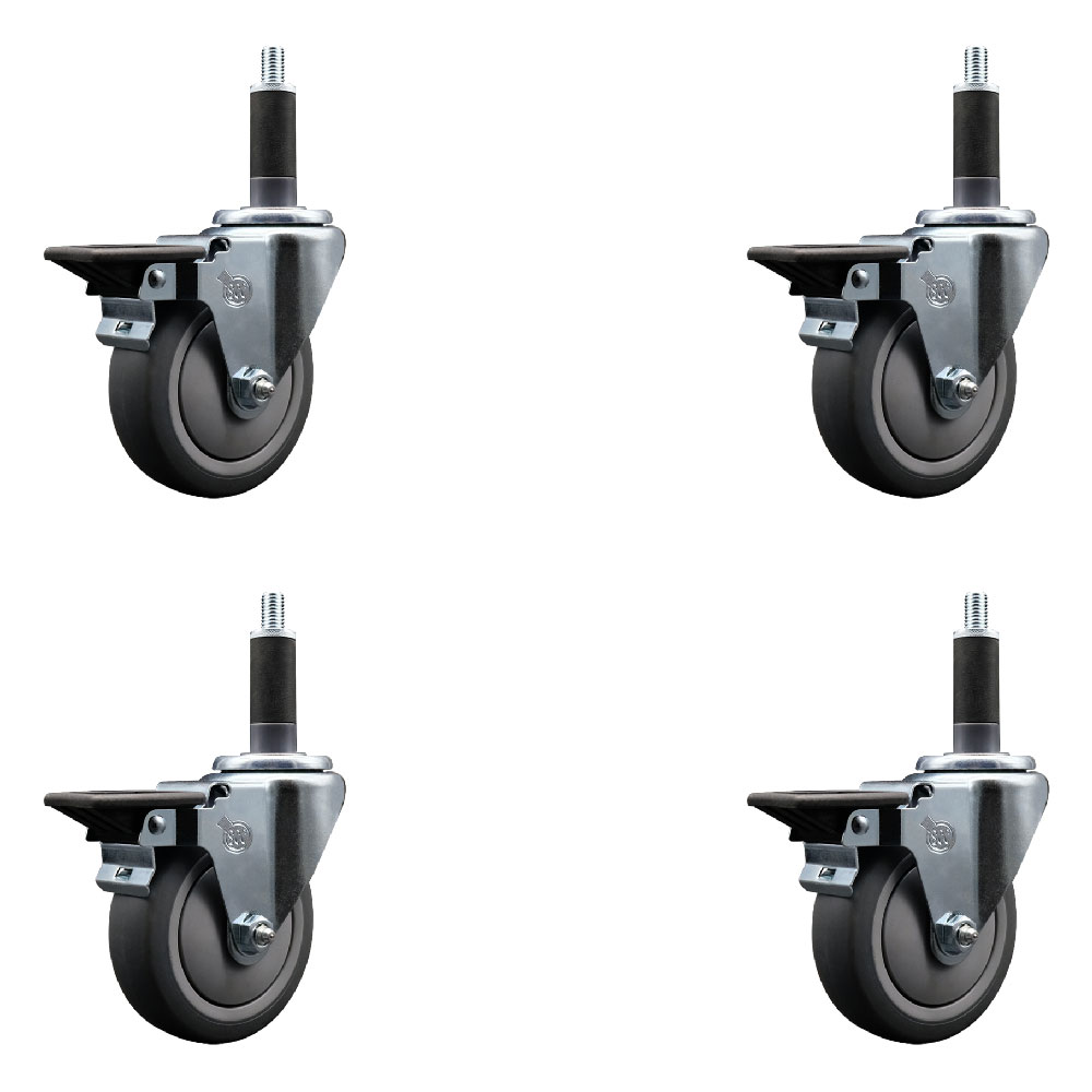 Thermoplastic Rubber Swivel Expanding Stem Caster Set of 4 with 4 Inch Gray Wheels and 1" Stems - Includes 4 Swivel with Posi Locking Brakes - 250 lbs. Capacity Per Caster - Service Caster Brand — photo 1
