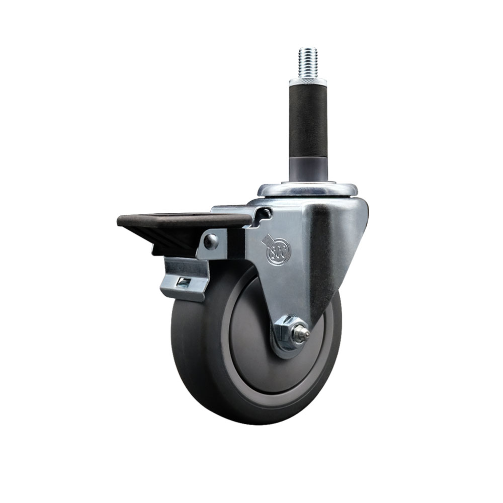 Thermoplastic Rubber Swivel Expanding Stem Swivel Caster with 4 Inch Gray Wheel and 1" Stem & Posi Locking Brake - 250 lbs. Capacity Per Caster - Service Caster Brand — photo 1