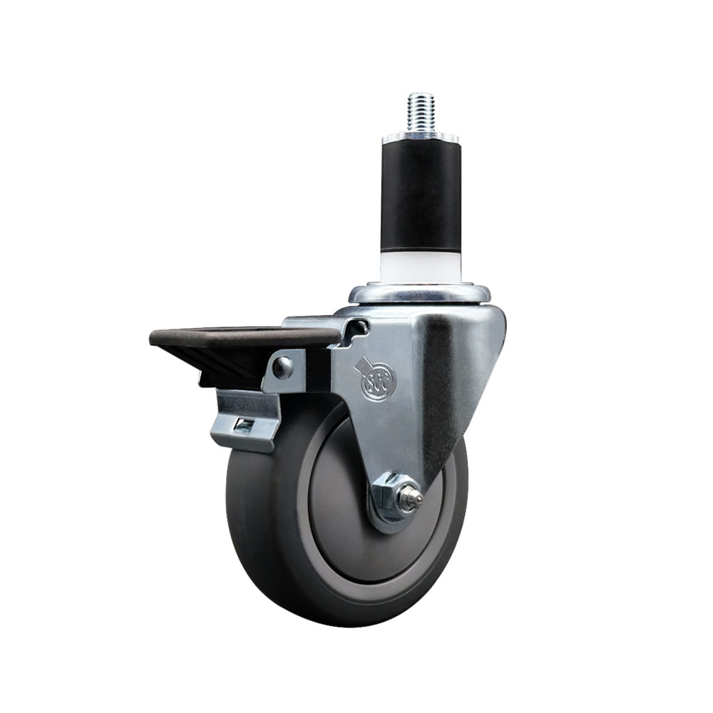 Thermoplastic Rubber Swivel Expanding Stem Swivel Caster with 4 Inch Gray Wheel and 1-1/2" Stem & Posi Locking Brake - 250 lbs. Capacity Per Caster - Service Caster Brand — photo 1