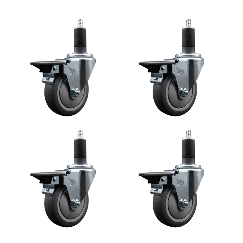 Thermoplastic Rubber Swivel Expanding Stem Caster Set of 4 with 5 Inch Gray Wheels and 1-1/4" Stems - Includes 4 Swivel with Posi Locking Brakes - 300 lbs. Capacity Per Caster - Service Caster Brand — photo 1