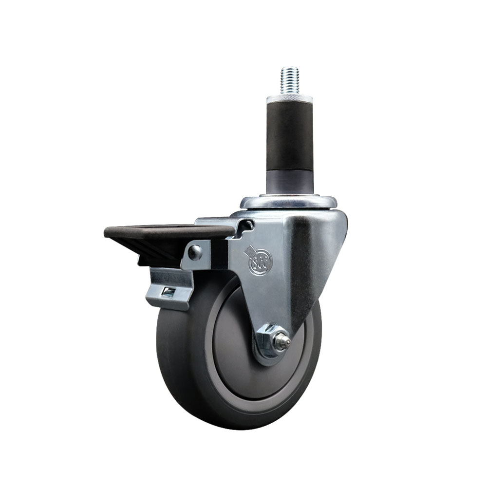 Thermoplastic Rubber Swivel Expanding Stem Swivel Caster with 4 Inch Gray Wheel and 1-1/4" Stem & Posi Locking Brake - 250 lbs. Capacity Per Caster - Service Caster Brand — photo 1