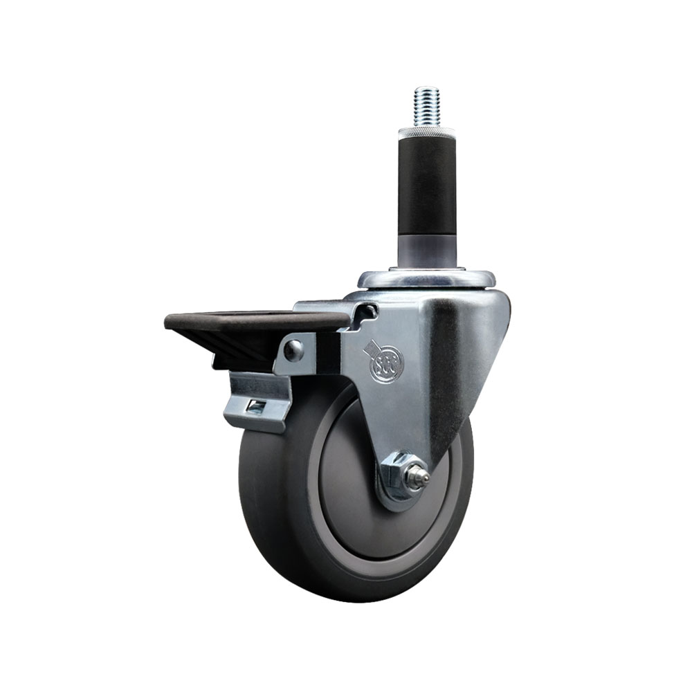Thermoplastic Rubber Swivel Expanding Stem Swivel Caster with 4 Inch Gray Wheel and 1-1/8" Stem & Posi Locking Brake - 250 lbs. Capacity Per Caster - Service Caster Brand — photo 1
