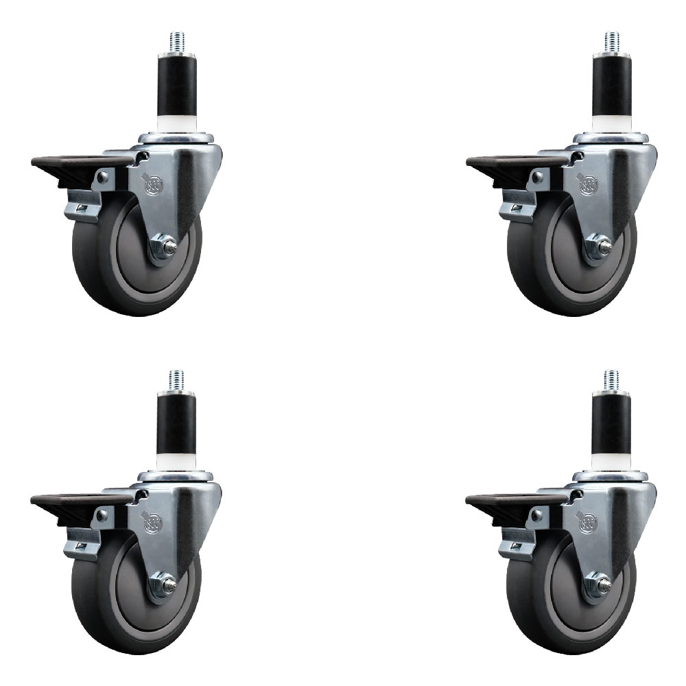 Thermoplastic Rubber Swivel Expanding Stem Caster Set of 4 with 4 Inch Gray Wheels and 1-3/8" Stems - Includes 4 Swivel with Posi Locking Brakes - 250 lbs. Capacity Per Caster - Service Caster Brand — photo 1