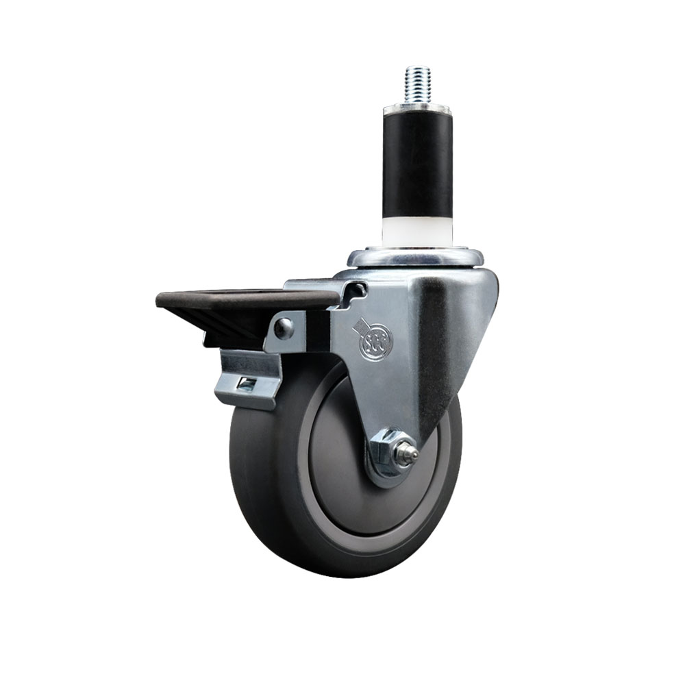 Thermoplastic Rubber Swivel Expanding Stem Swivel Caster with 4 Inch Gray Wheel and 1-3/8" Stem & Posi Locking Brake - 250 lbs. Capacity Per Caster - Service Caster Brand — photo 1