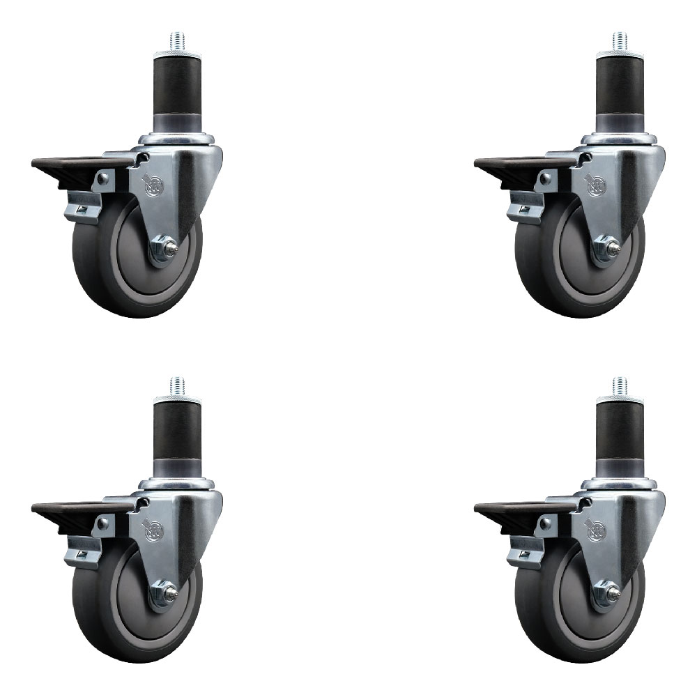 Thermoplastic Rubber Swivel Expanding Stem Caster Set of 4 with 4 Inch Gray Wheels and 1-5/8" Stems - Includes 4 Swivel with Posi Locking Brakes - 250 lbs. Capacity Per Caster - Service Caster Brand — photo 1