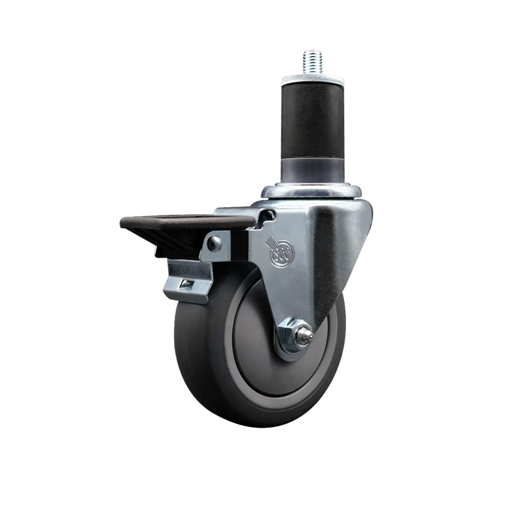 Thermoplastic Rubber Swivel Expanding Stem Swivel Caster with 4 Inch Gray Wheel and 1-5/8" Stem & Posi Locking Brake - 250 lbs. Capacity Per Caster - Service Caster Brand — photo 1