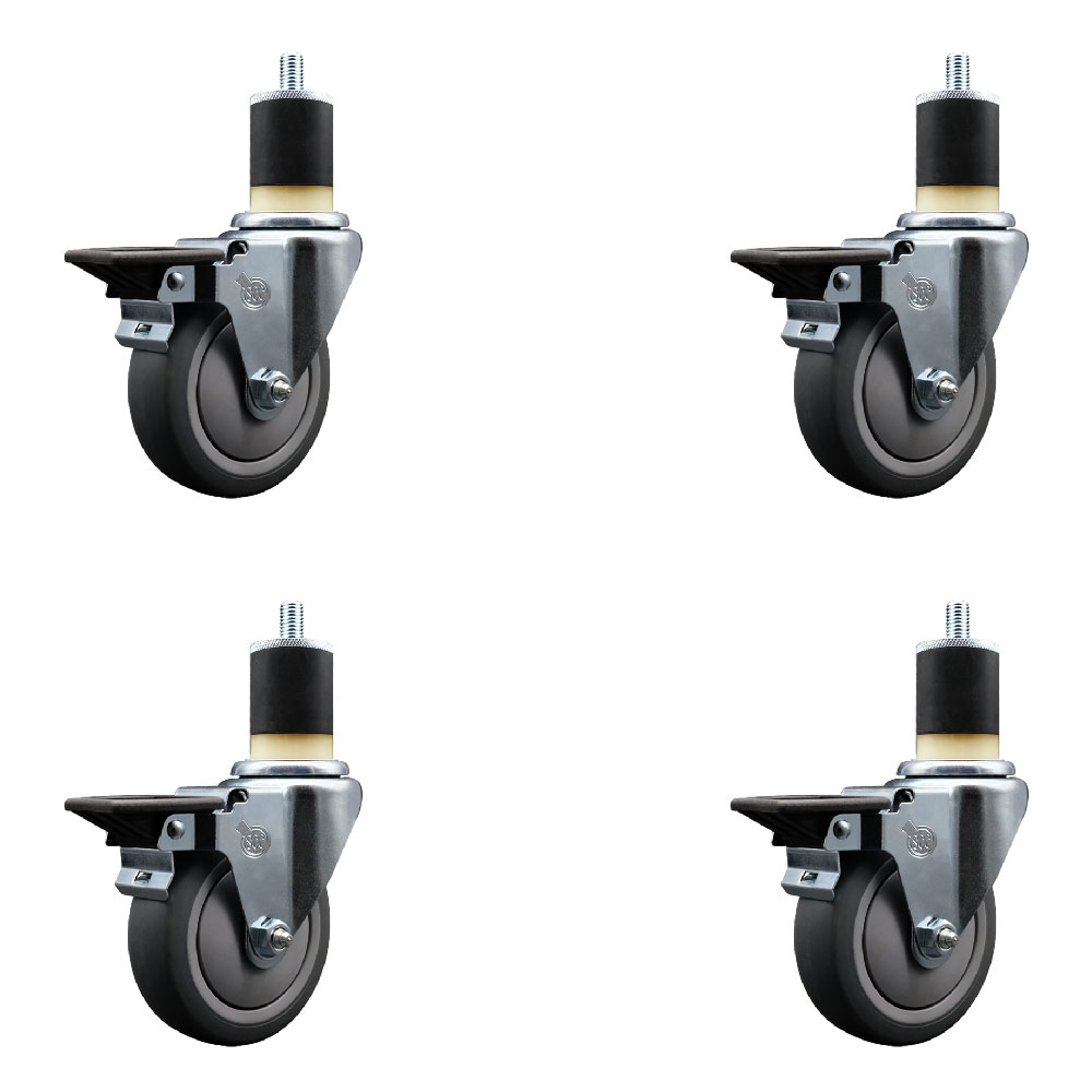 Thermoplastic Rubber Swivel Expanding Stem Caster Set of 4 with 4 Inch Gray Wheels and 1-7/8" Stems - Includes 4 Swivel with Posi Locking Brakes - 250 lbs. Capacity Per Caster - Service Caster Brand — photo 1